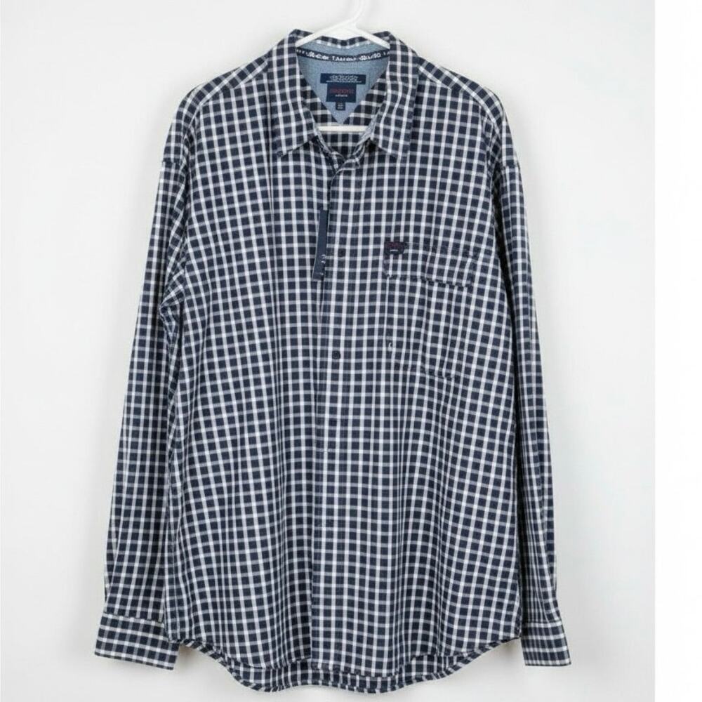 Vintage Tommy Jeans Shirt Plaid Check Denim Flip Cuff Y2K Utility Shirt Mens XXL